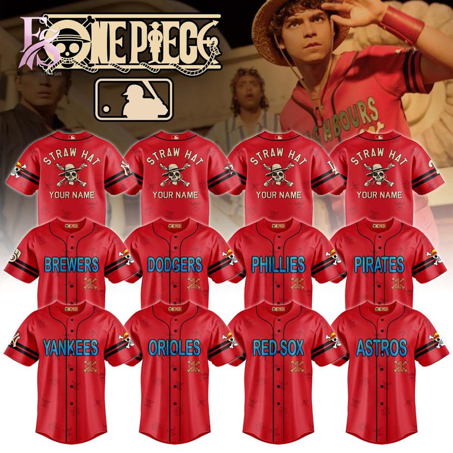 Close-up of ALL TEAM MLB x One Piece Film Jersey 1 highlighting smooth finish and modern look.