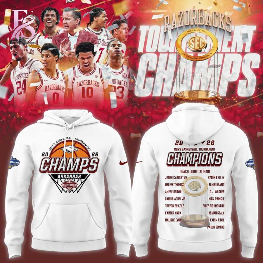 Arkansas Razorbacks Basketball 2026 SEC Men s Basketball Tournament Champions Hoodie 1 crafted for a casual and trendy everyday style