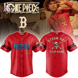 Trendy streetwear outfit featured in Boston Red Sox One Piece Straw Hat Jersey 1 with modern casual styling and clean silhouette