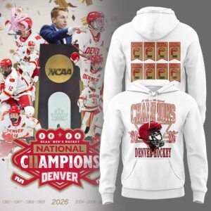 Minimalist fashion design shown in Denver Pioneers Hockey National Champions 2026 Hoodie 1 perfect for everyday wear and urban looks