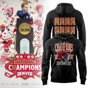 Minimalist fashion design shown in Denver Pioneers Hockey National Champions 2026 Hoodie 3 perfect for everyday wear and urban looks