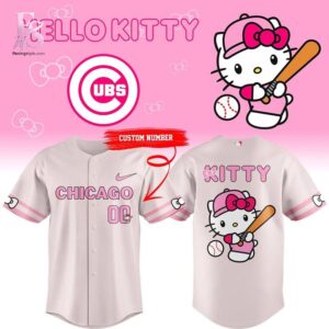 Minimalist fashion design suitable for casual and streetwear looks in Hello Kitty Chicago Cubs baseball Jersey 1