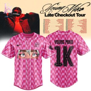 Casual outfit inspiration displayed in Late Checkout Tour 2026 Young Miko Baseball Jersey 2 ideal for relaxed and street style outfits