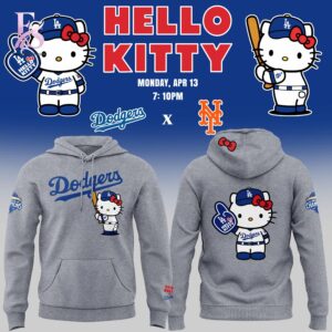 Trendy streetwear outfit featured in Los Angeles Dodgers Hello Kitty Night Gray Hoodie 1 with modern casual styling and clean silhouette