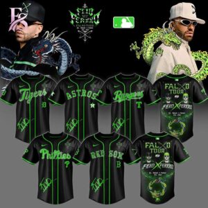 Premium fashion piece highlighted in MLB team FEID vs FERXXO Falxo Tour 2026 Baseball Jersey 1 with soft fabric and modern fit