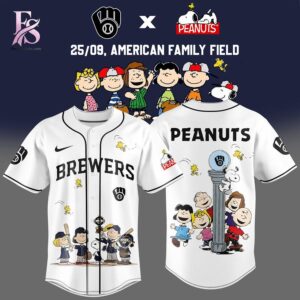 Premium fashion piece highlighted in Milwaukee Brewers Peanuts Snoopy Baseball Jersey 1 1 with soft fabric and modern fit
