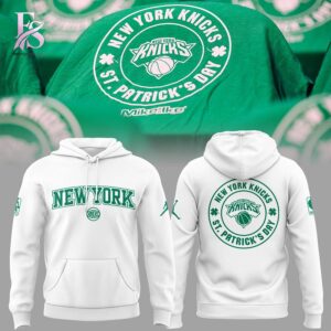Close-up of New York Knicks St Patrick s Day Hoodie 2 highlighting smooth finish and modern look.