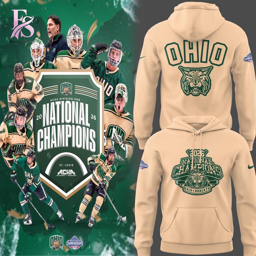 Close-up of Ohio Bobcat ACHA National Champions 2026 Hoodie 2 highlighting smooth finish and modern look.