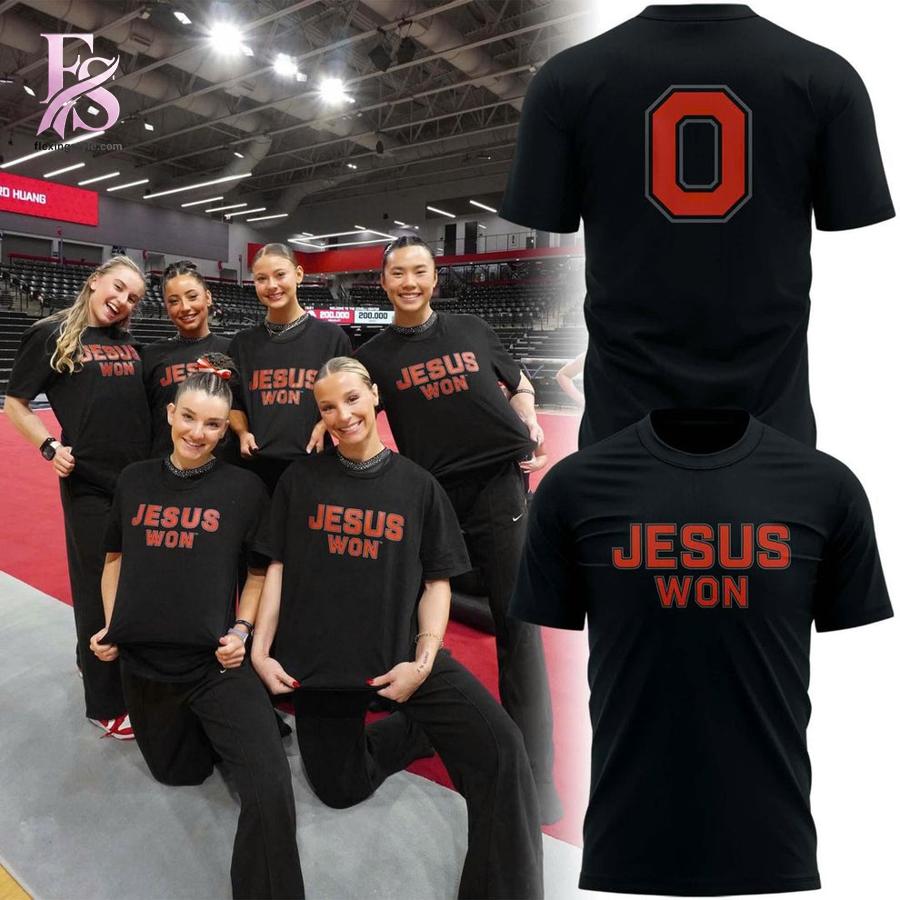Minimalist fashion design suitable for casual and streetwear looks in Ohio State Buckeyes Jesus Won Shirt 1