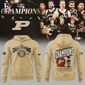 Close-up of Purdue Boilermakers 2026 Big Ten Men s Basketball Tournament Champions Hoodie 1 highlighting smooth finish and modern look.