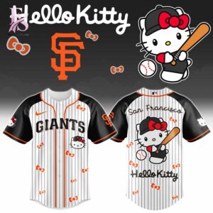 Comfortable and breathable fabric detail shown in San Francisco Giants Hello Kitty 2026 Baseball Jersey 1 crafted for all day wear