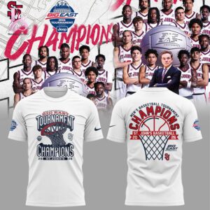Close-up of St John s Basketball 2026 BIG EAST Conference Men s Basketball Tournament Championships Shirt 1 highlighting smooth finish and modern look.