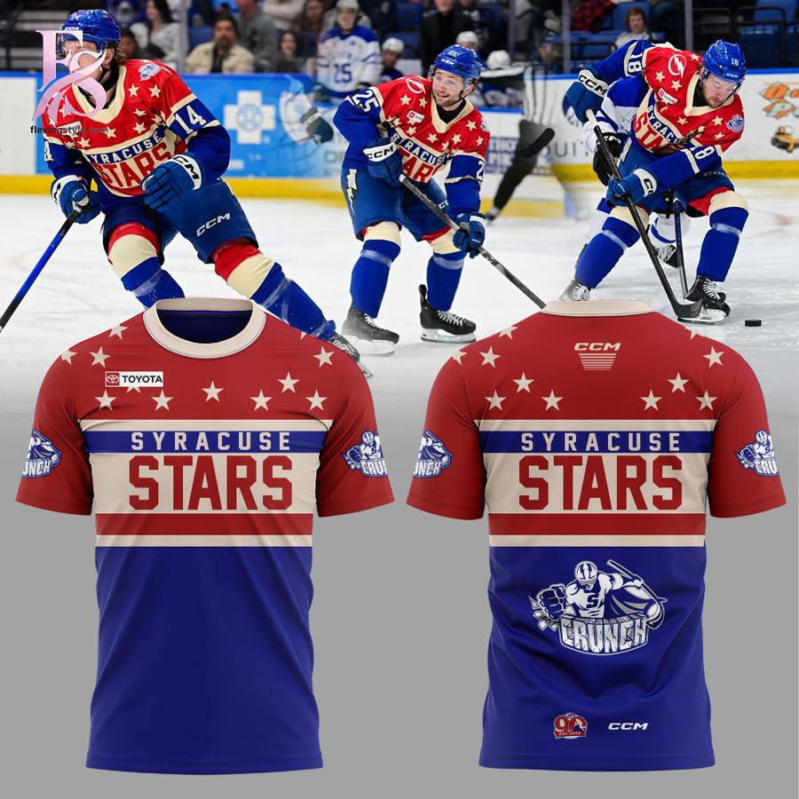 Minimalist fashion design suitable for casual and streetwear looks in Syracuse Crunch Celebrate hockey history Syracuse Stars Shirt 1