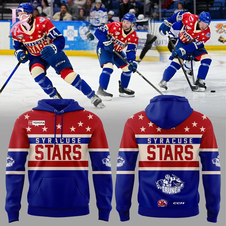 Minimalist fashion design suitable for casual and streetwear looks in Syracuse Crunch Celebrate hockey history Syracuse Stars Shirt 2