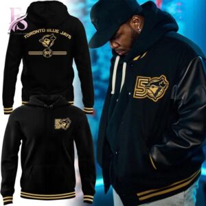 Minimalist fashion design suitable for casual and streetwear looks in Toronto Blue Jays 50th Season Black Hoodie 1
