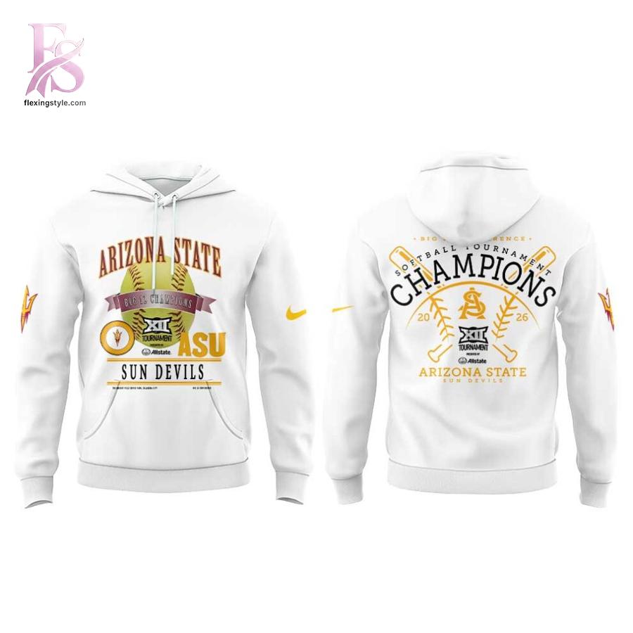 Stylish display of Arizona State Sun Devils 2026 Big 12 Softball Tournament Champions Locker Room Hoodie 2 with clean details and trendy look.
