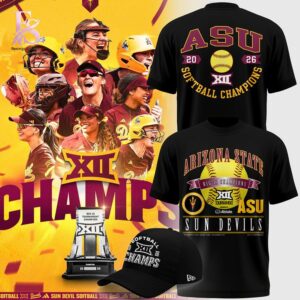 Stylish display of Arizona State Sun Devils 2026 Big 12 Softball Tournament Champions T shirt 4 with clean details and trendy look.