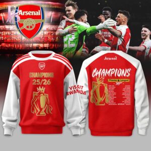Stylish display of Arsenal 2026 Premier League Champions Hoodie 2 with clean details and trendy look.
