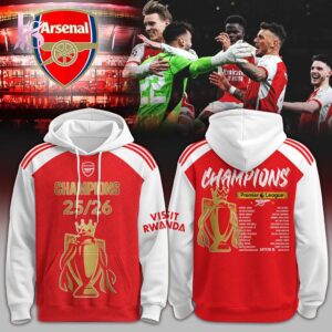 Stylish display of Arsenal 2026 Premier League Champions Hoodie 3 with clean details and trendy look.