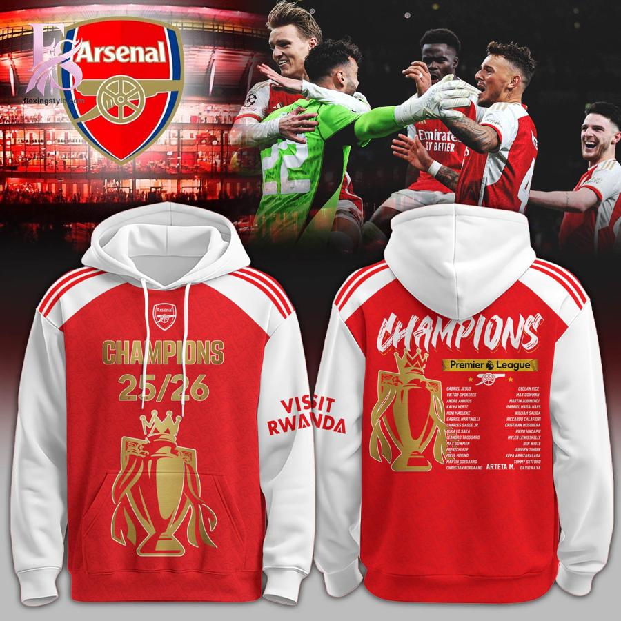 Stylish display of Arsenal 2026 Premier League Champions Hoodie 3 with clean details and trendy look.