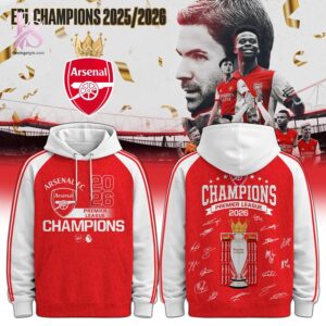 Stylish display of Arsenal F C Champions Premier League 2026 Player Sign Hoodie 1 with clean details and trendy look.