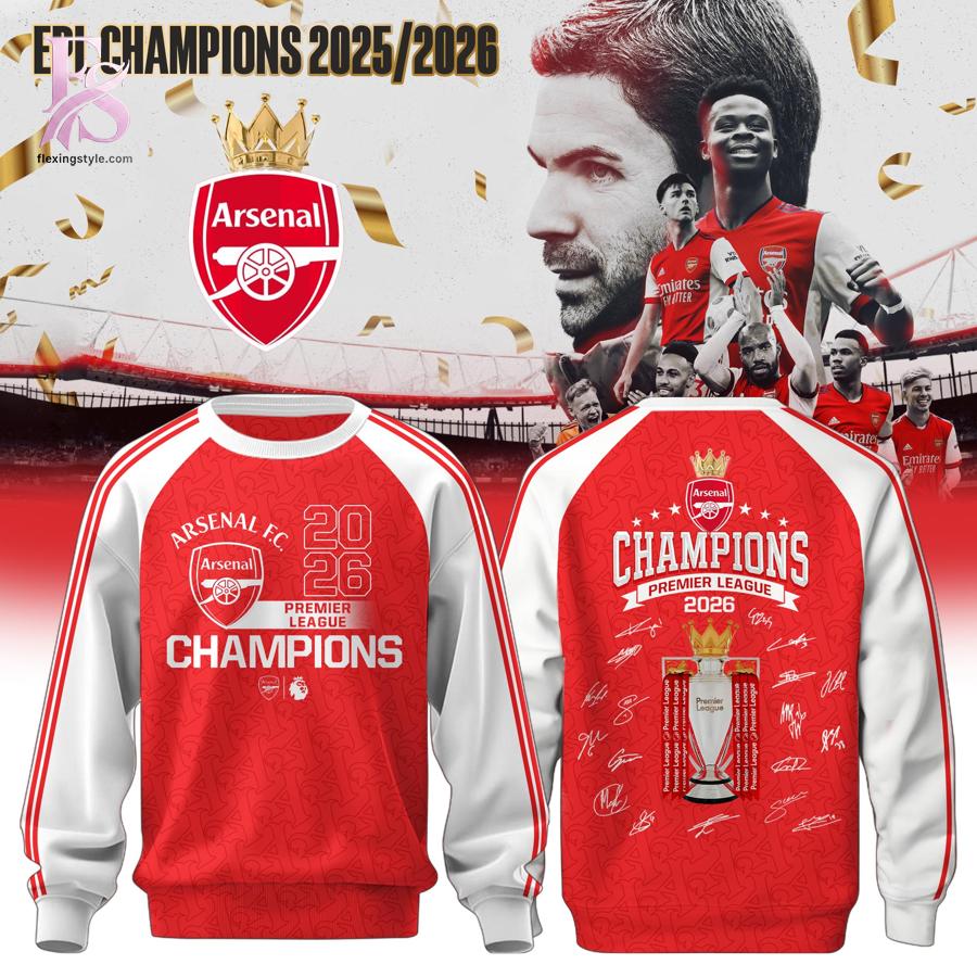 Stylish display of Arsenal F C Champions Premier League 2026 Player Sign Hoodie 2 with clean details and trendy look.