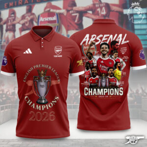Stylish display of Arsenal FC Premier League Champions 25 26 Polo Shirt with clean details and trendy look.