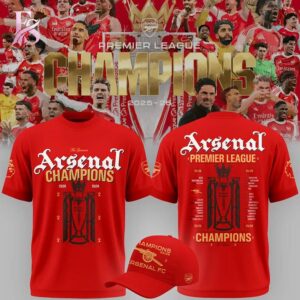 Stylish Arsenal Premier League Champions 25 26 Red T shirt 1 with a modern look and comfortable everyday appeal.