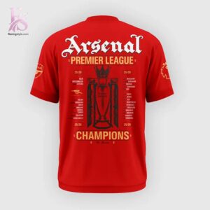 Stylish Arsenal Premier League Champions 25 26 Red T shirt 3 with a modern look and comfortable everyday appeal.