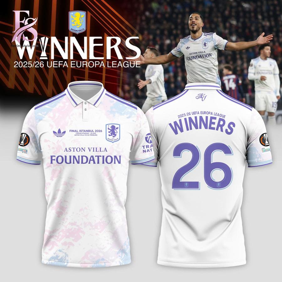 Trendy fashion product featuring premium fabric and contemporary streetwear style Aston Villa Europa League Winners 25 26 Polo Shirt 1
