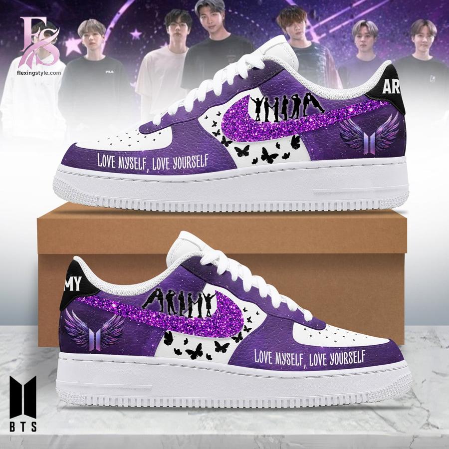 Stylish BTS Love myself love yourself Nike Air Force 1 1 product with smooth finish and modern casual look.