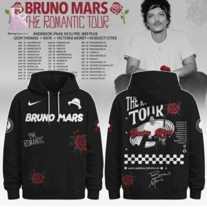 Stylish display of Bruno Mars The Romantic World Tour Hoodie 1 with clean details and trendy look.