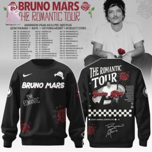 Stylish display of Bruno Mars The Romantic World Tour Hoodie 2 with clean details and trendy look.