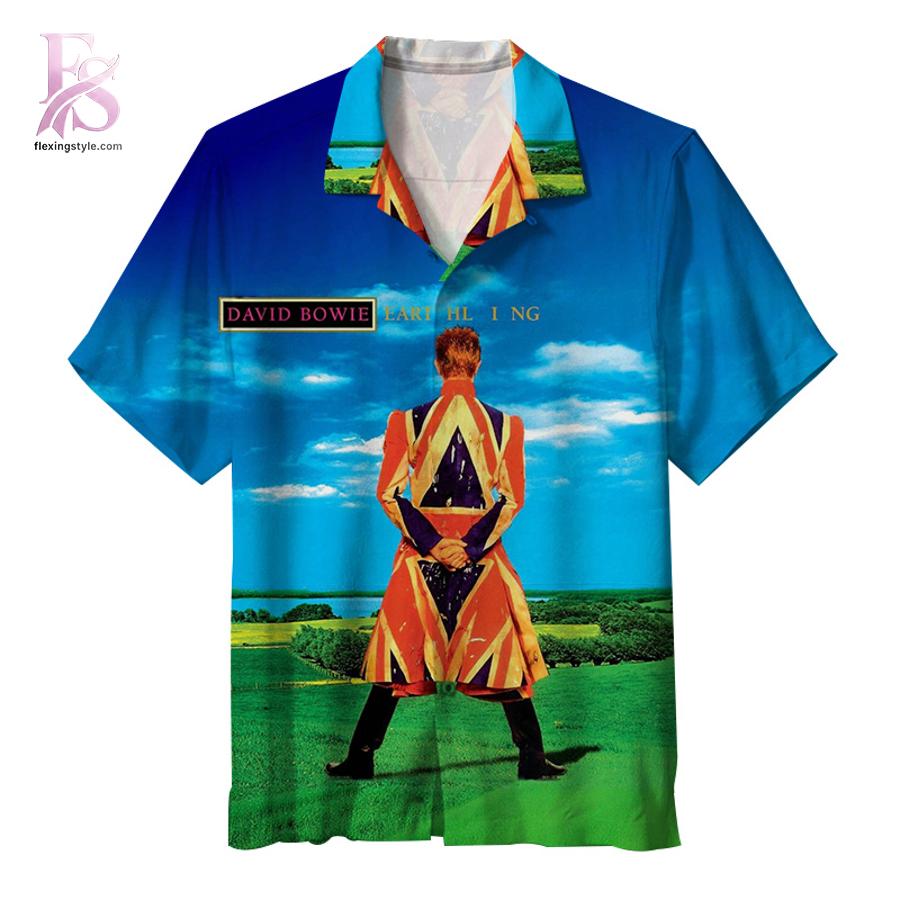 David Bowie Earthling Album Hawaiian Shirt 1 Hawaiian shirt featuring an album cover inspired music-themed design
