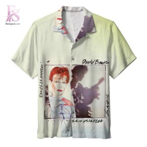 David Bowie Hawaiian Shirt 1 showcasing a bold all-over album-inspired print