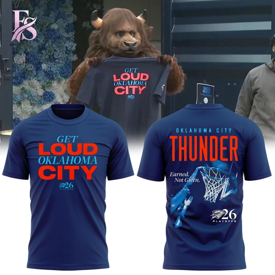 Stylish display of Get Loud Oklahoma City Thunder Basketball Playoffs Shirt 1 with clean details and trendy look.