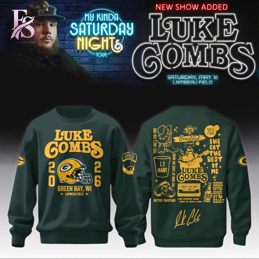 Stylish Green Bay Packers Luke Combs My Kinda Saturday Night Tour 2026 Hoodie 2 designed for everyday comfort and casual fashion.