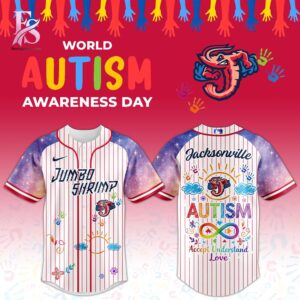 Jacksonville Jumbo Shrimp Autism Awareness Baseball Jersey 1 combines a modern look with comfortable wearability.