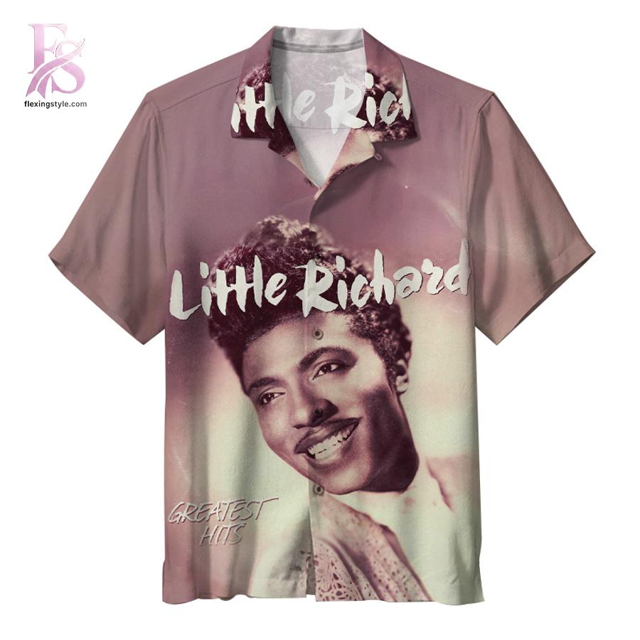Little Richard Greatest Hits Album Hawaiian Shirt 1 showcasing a bold all-over album-inspired print