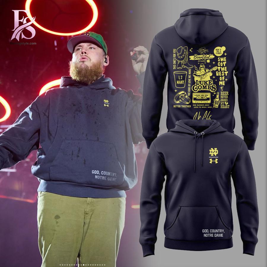 Stylish display of Luke Combs My Kinda Saturday Night Tour 2026 Notre Dame Stadium Hoodie 1 with clean details and trendy look.