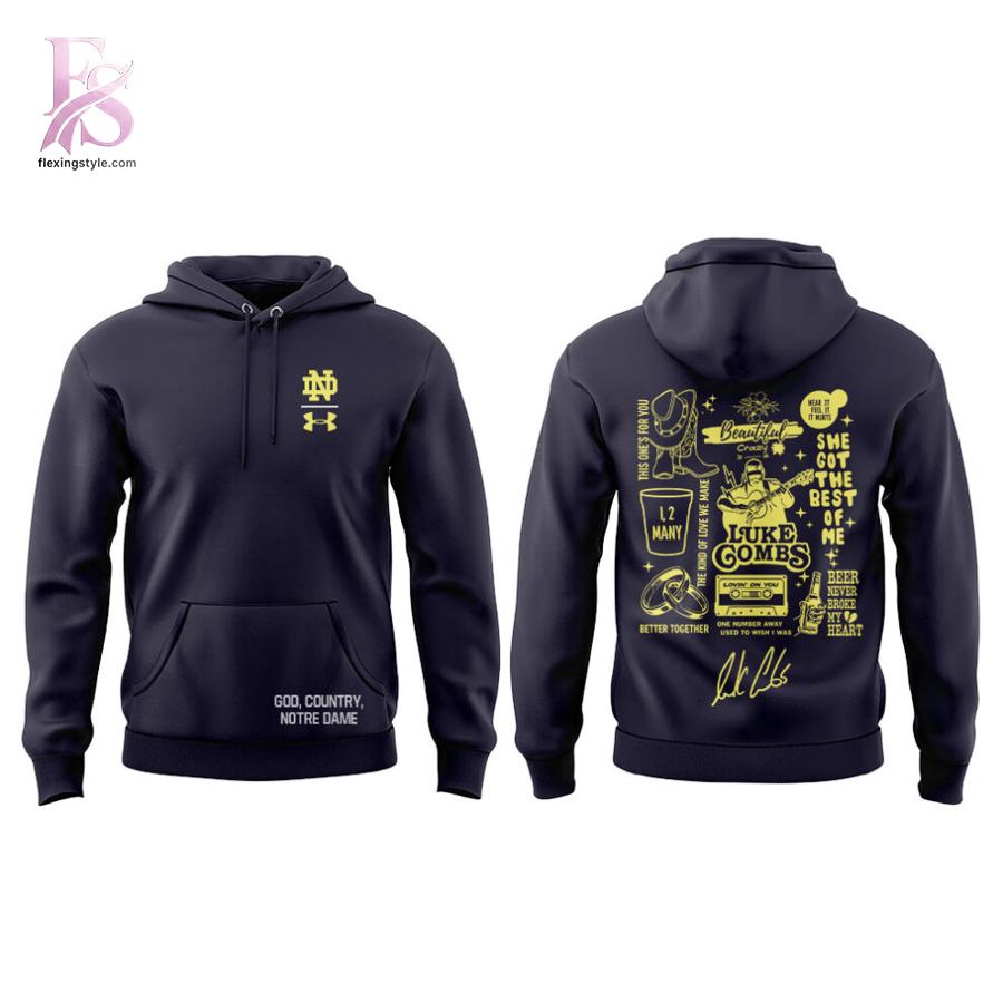 Stylish display of Luke Combs My Kinda Saturday Night Tour 2026 Notre Dame Stadium Hoodie 2 with clean details and trendy look.