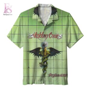 Lightweight Hawaiian shirt with palm leaf print perfect for beach vacations Motley Crue Dr Feelgood Hawaiian Shirt 1