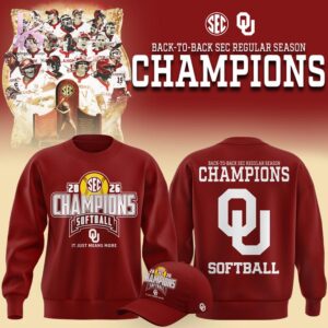 Stylish fashion apparel with modern casual design and comfortable everyday fit Oklahoma Softball Back to Back SEC Regular Season Champs 2026 Hoodie 3