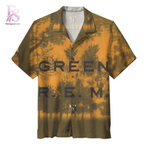 R E M Green Album Hawaiian Shirt 1 Hawaiian shirt featuring an album cover inspired music-themed design