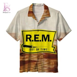 R E M Out of Time Album Hawaiian Shirt 1 showcasing a bold all-over album-inspired print