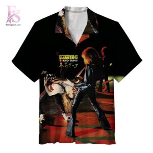 Tropical Hawaiian shirt with vibrant floral patterns and relaxed summer fit Scorpions Tokyo Tapes Album Hawaiian Shirt 1