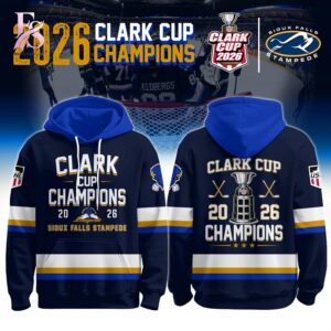 Stylish Sioux Falls Stampede 2026 USHL Clark Cup Champions Hoodie 1 with a modern look and comfortable everyday appeal.