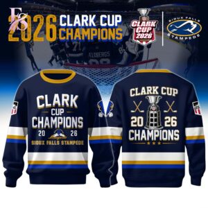 Stylish Sioux Falls Stampede 2026 USHL Clark Cup Champions Hoodie 2 with a modern look and comfortable everyday appeal.