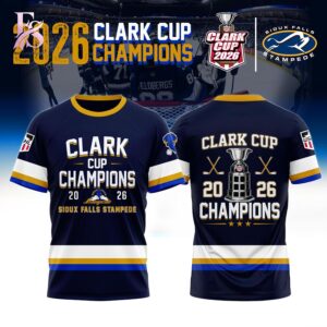 Stylish Sioux Falls Stampede 2026 USHL Clark Cup Champions Hoodie 3 with a modern look and comfortable everyday appeal.