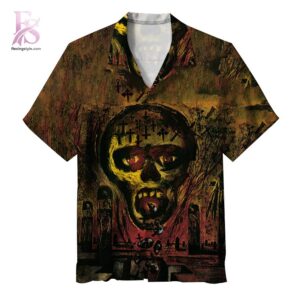 Tropical Hawaiian shirt with vibrant floral patterns and relaxed summer fit Slayer Seasons in the Abyss Album Hawaiian Shirt 1